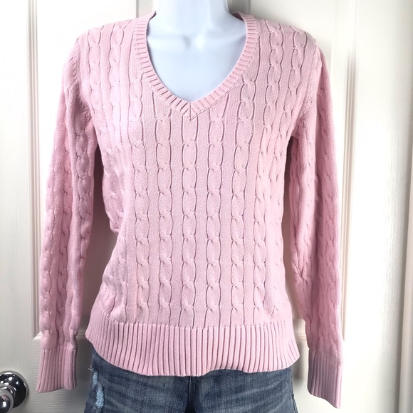 Tommy Hilfiger Sweaters - Tommy Hilfiger Pink V Neck Cable Knit Sweater Y2K